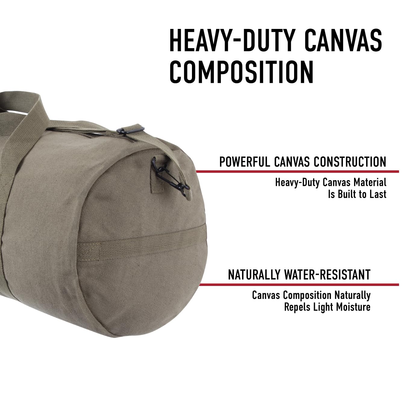 Heavy Duty Canvas Gym Duffle Bag, Natural Water Resistant Cylindrical Travel Carry Bag with Dual Handles & Detachable Strap