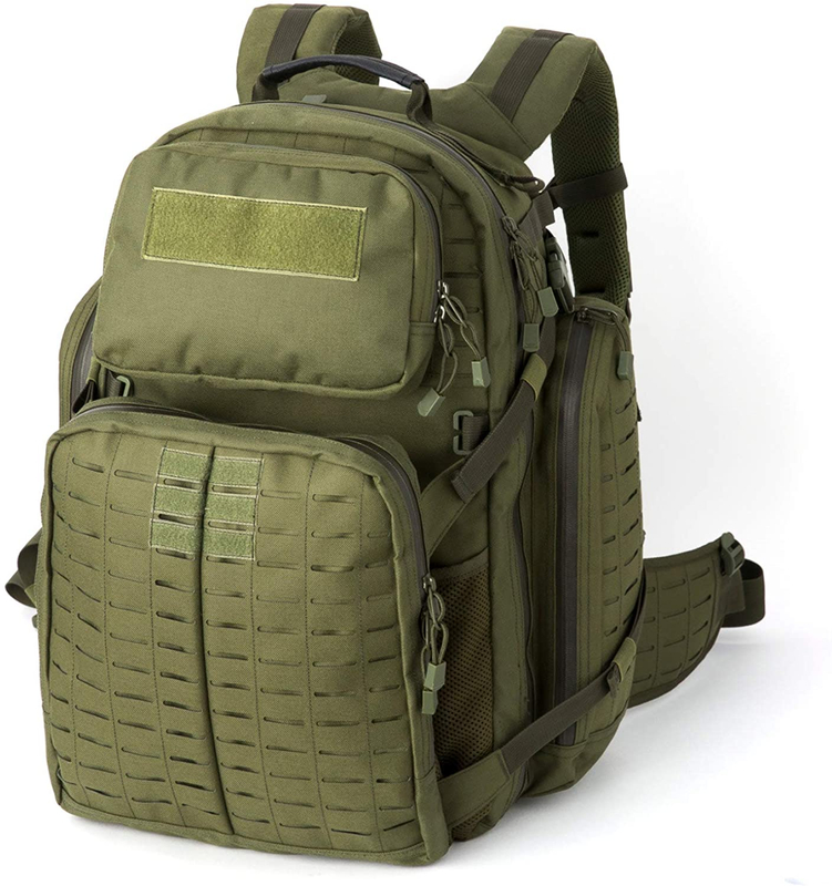 55L Laser Cut Tactical Backpack Full Set with 3L Hydration Bladder, Detachable Pouches & Waist Belt, Modular Military Backpack for Outdoor Camping, Hunting, Hiking & Emergency Gear
