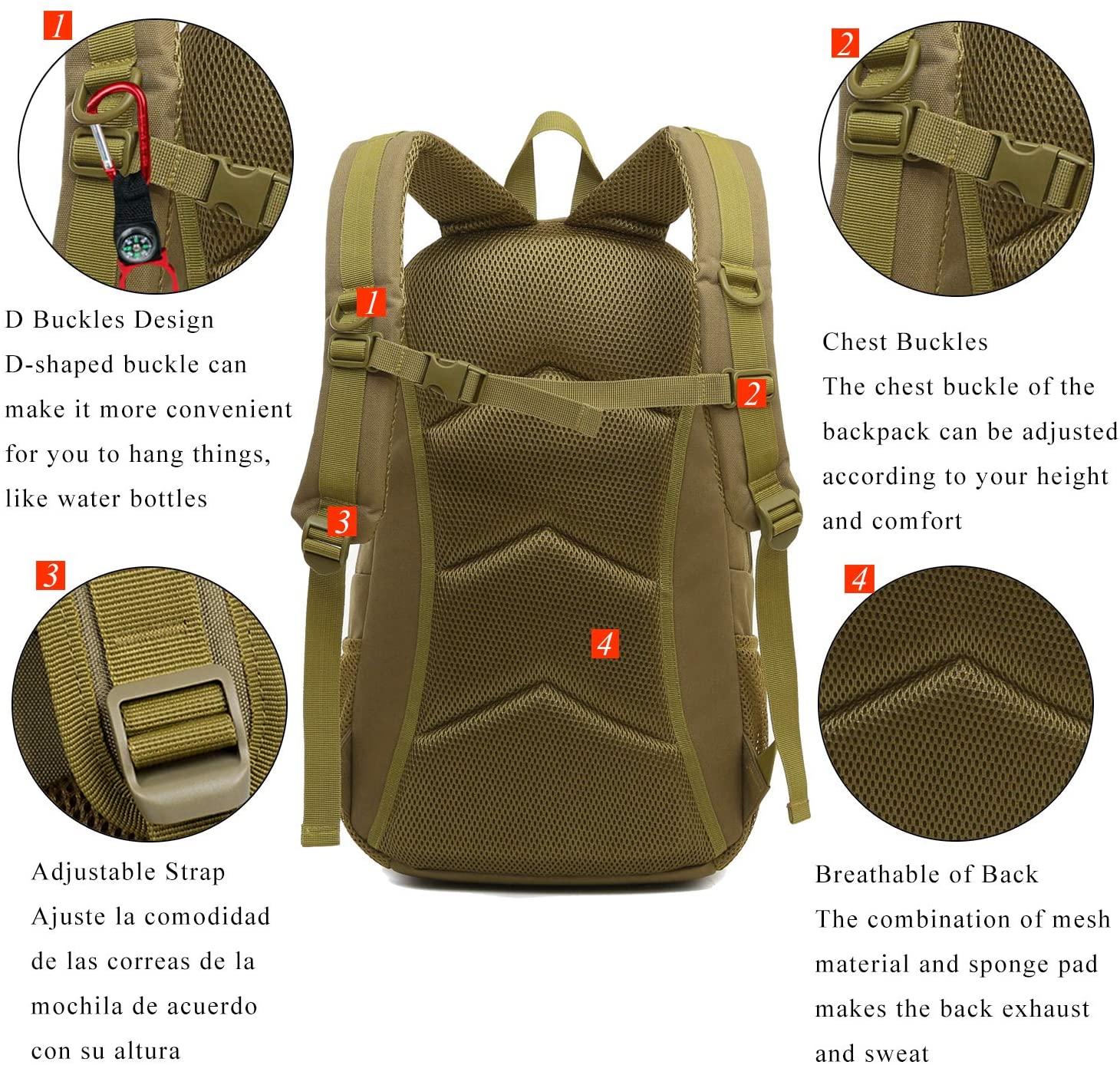 35L Lightweight Tactical Backpack, 900D Nylon Oxford Outdoor Daypack, Hiking Rucksack for Camping, Trekking & Daily EDC