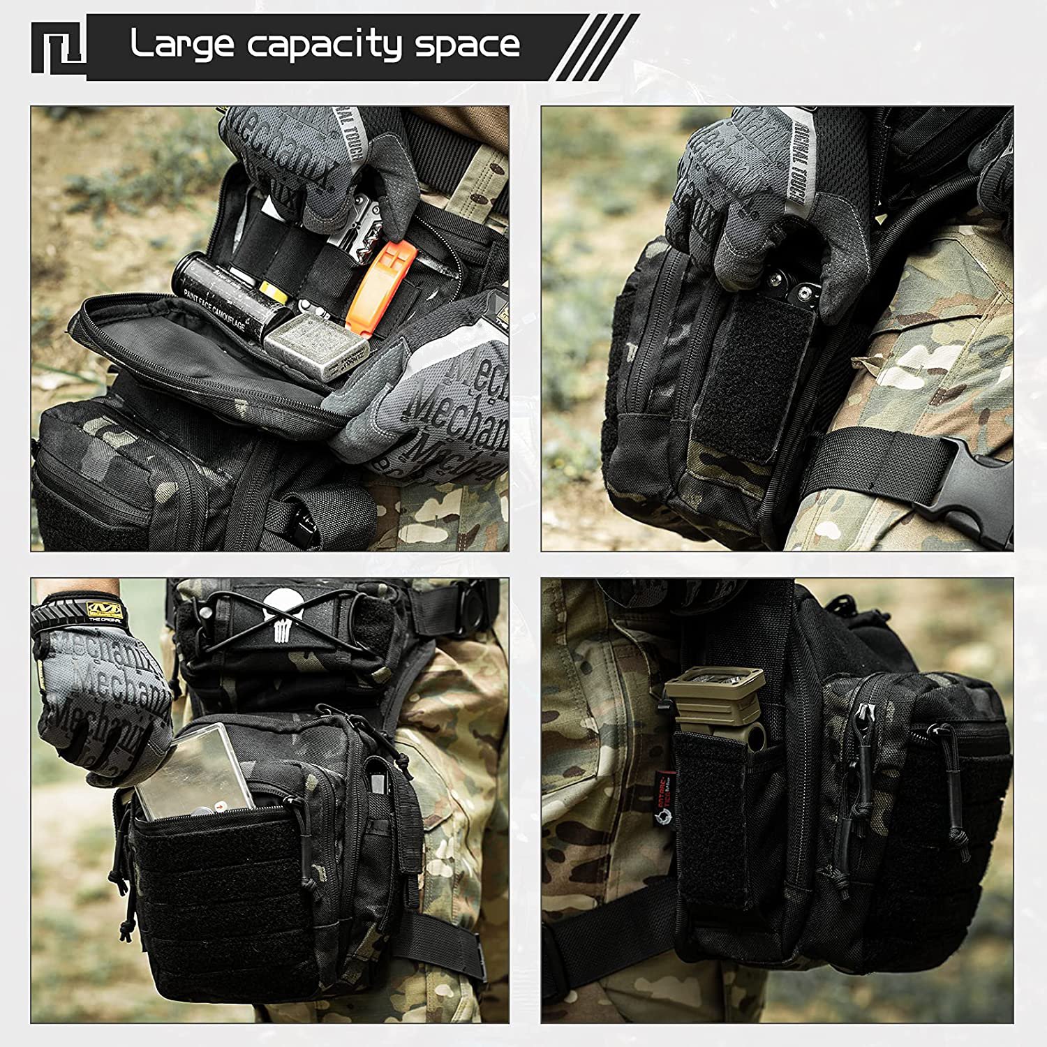 Tactical Drop Leg Bag, Multicam Black Thigh Pack Utility Hip Pouch, MOLLE EDC Leg Bag for Hunting, Shooting, Cycling & Outdoor Daily Carry