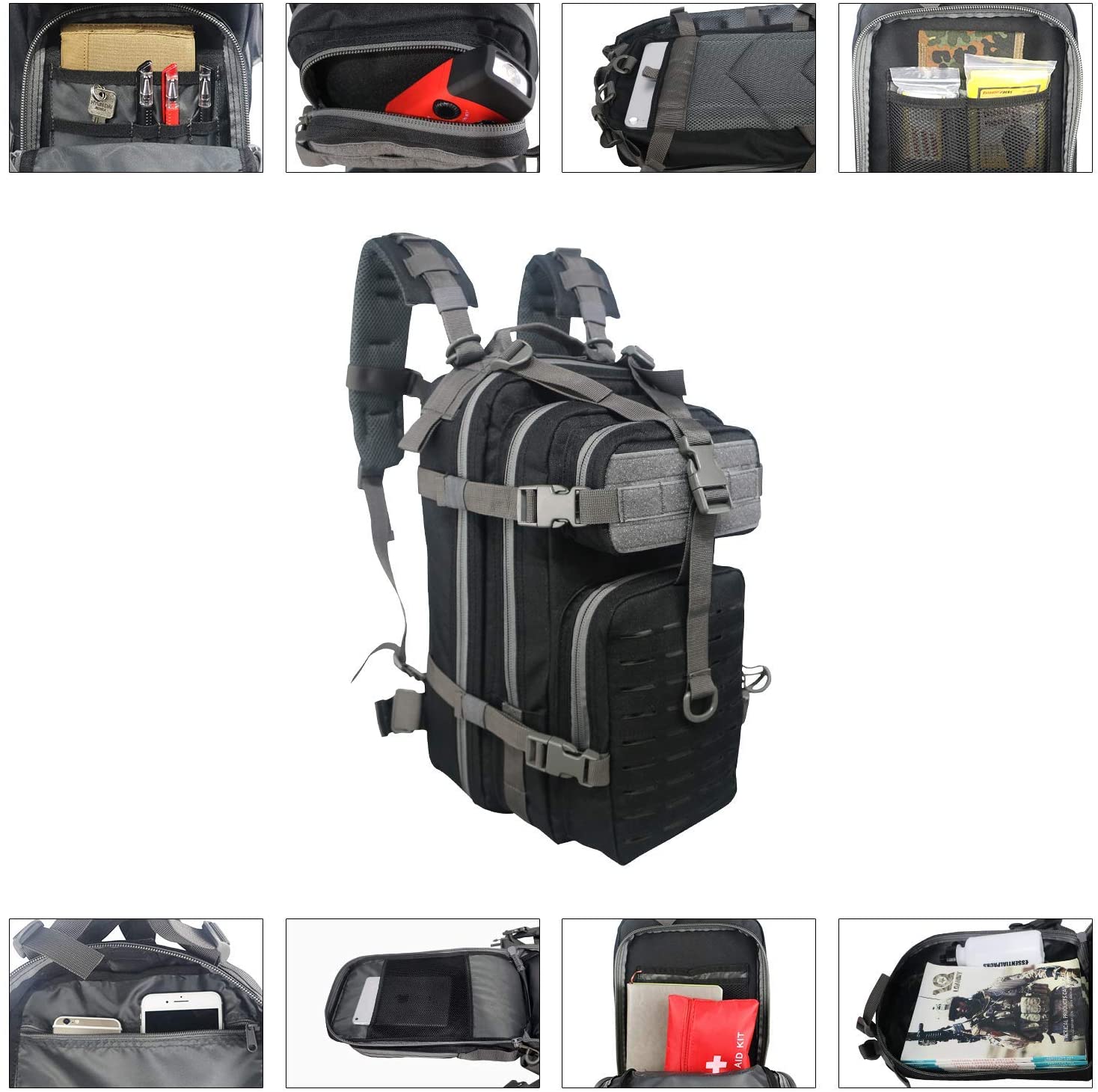 Compact Laser Cut MOLLE Tactical Backpack, Small Military Daypack, Lightweight EDC Assault Pack for Shooting, Hiking, Cycling & Daily Outdoor Carry