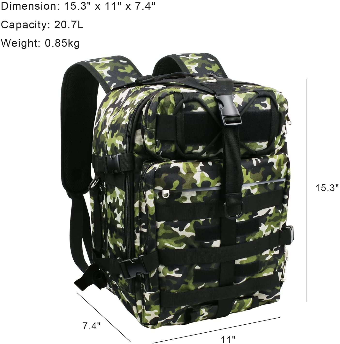 Woodland Camo Tactical Backpack, 20.7L Lightweight MOLLE Daypack, Outdoor Rucksack for Hiking, Camping, Shooting Range & Daily EDC
