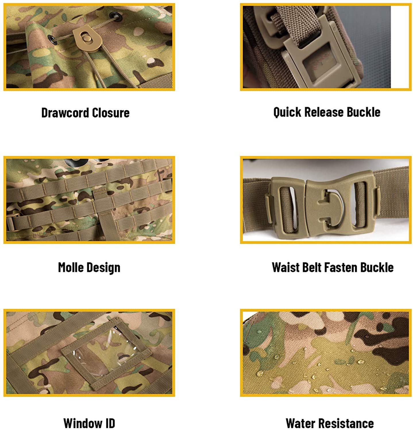 Military External Frame Rucksack Complete Pack System, Multicam Tactical Backpack with Polymer Frame, Detachable Pouches, Load Bearing Harness for Field Expedition, Hiking & Survival