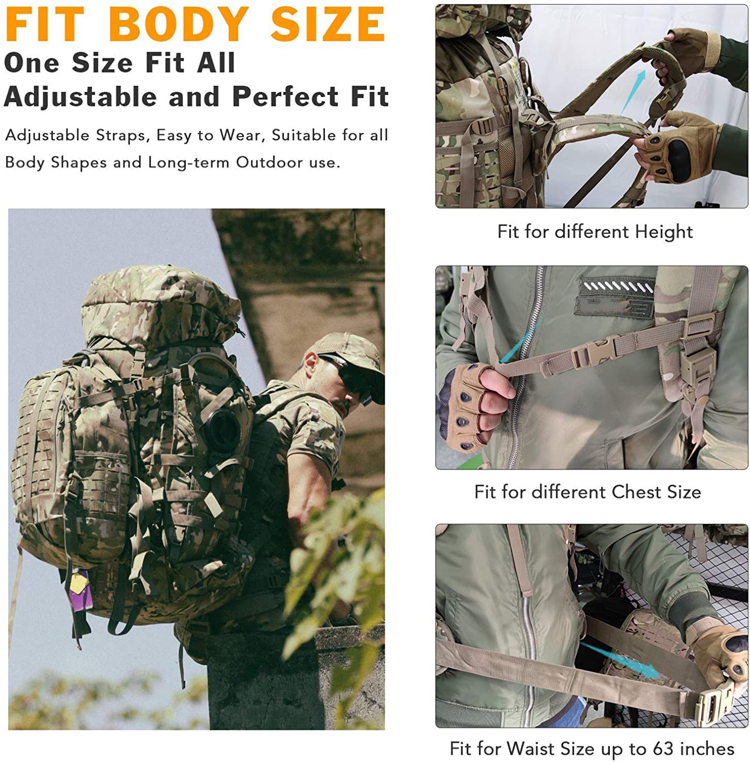 2-in-1 Detachable Modular Tactical Backpack System, Multicam Combo Pack with Main Rucksack, Assault Daypack & 3L Hydration Bladder, MOLLE Backpack for Field Expedition, Hiking & Survival