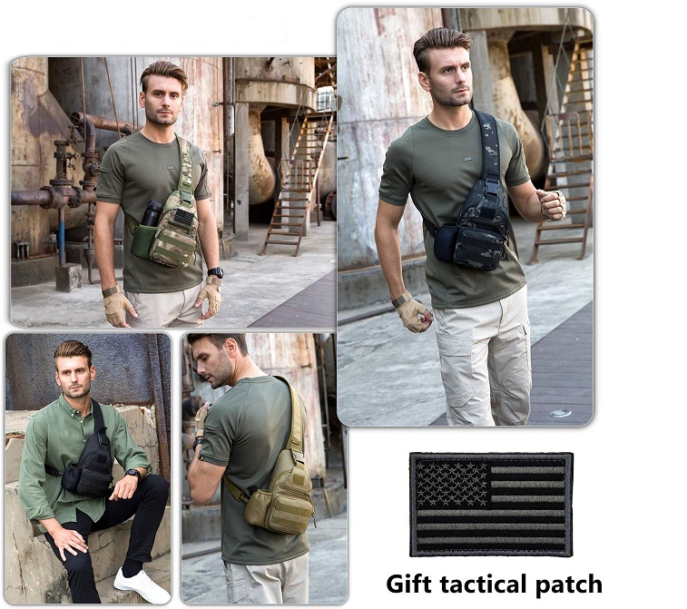 Tactical Sling Bag with External USB Charging Port, Lightweight MOLLE Crossbody Chest Pack, Water Resistant EDC Shoulder Bag for Outdoor Hiking Fishing Cycling Daily Carry