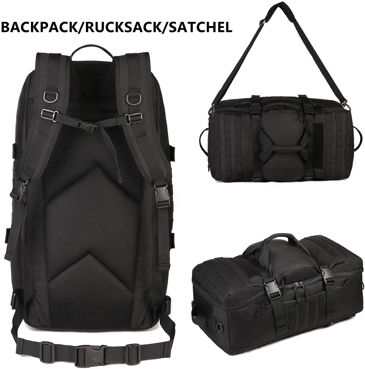 Large Tactical Duffle Bag with Rain Cover, MOLLE Military Travel Gear Bag for Shooting Gym Camping Hunting
