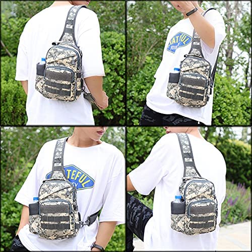 Tactical Sling Bag with External USB Charging Port, MOLLE Crossbody Chest Backpack