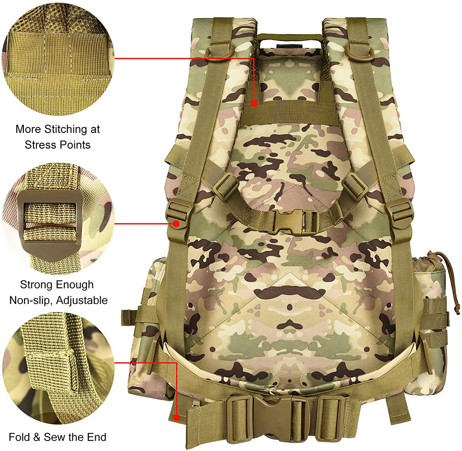 Modular Camouflage Tactical Backpack with Detachable Pouches, Water Resistant MOLLE Military Rucksack Kit with Water Bottle Holder for Hunting Camping Hiking Survival