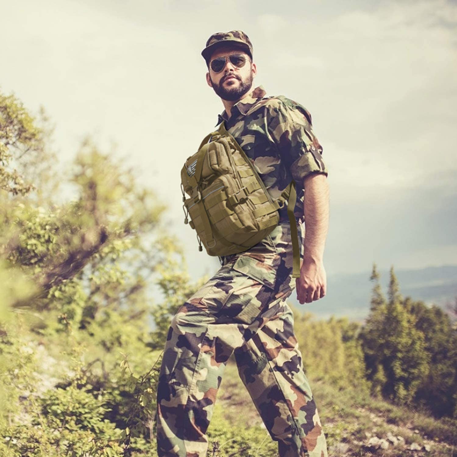Tactical Sling Bag Crossbody Chest Pack, MOLLE Shoulder Sling Backpack Fits 9.7-inch iPad for EDC Shooting Hiking Fishing Cycling