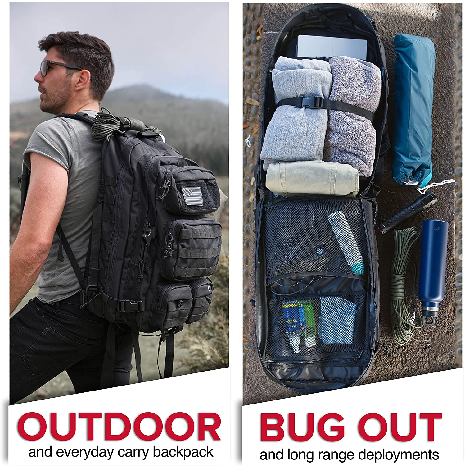 50L Large Military Tactical Backpack, Multi-Compartment Waterproof MOLLE Daypack for Camping Hiking Shooting Travel