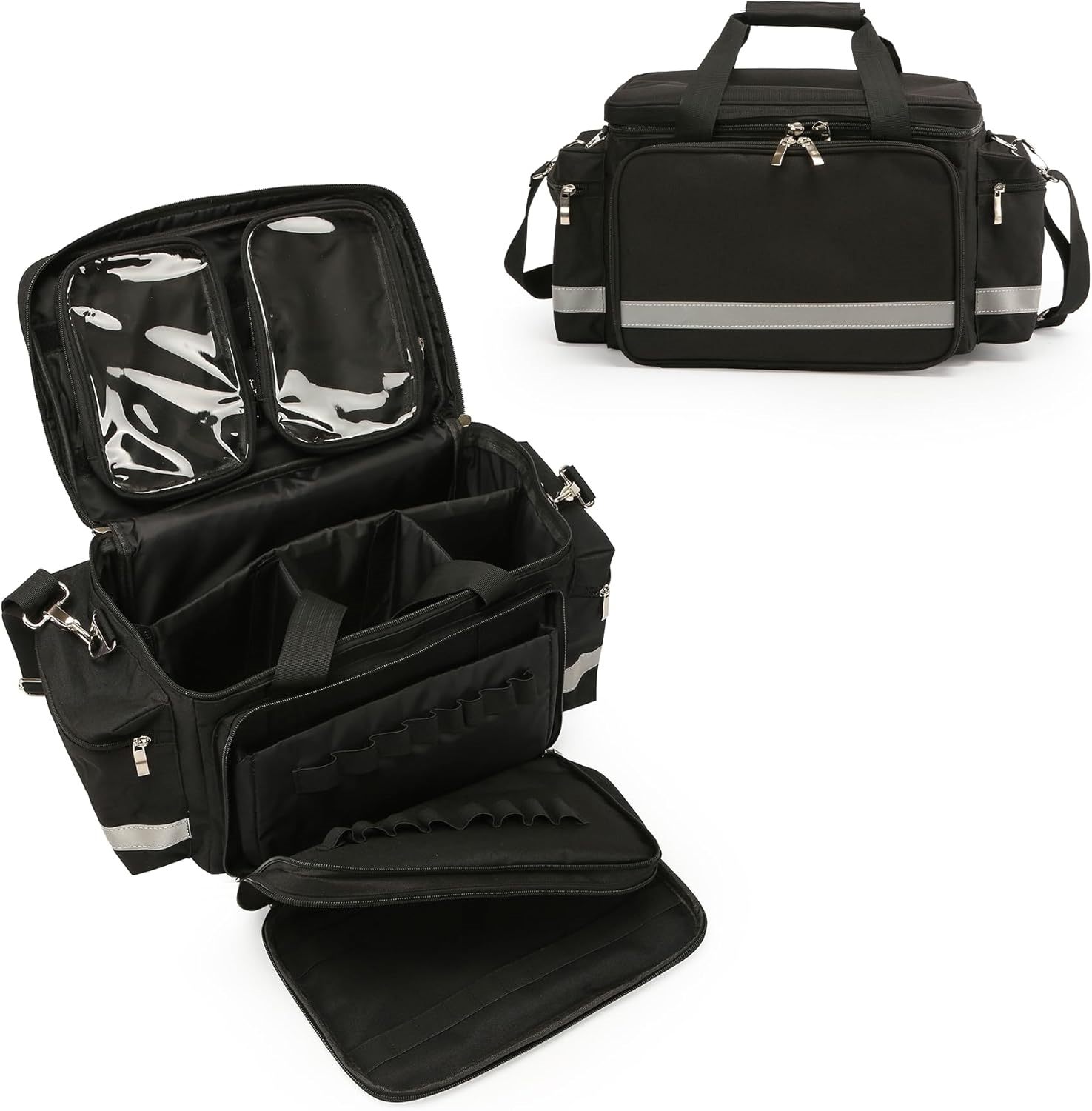Waterproof Empty Medical Trauma Bag, Multi-Compartment First Aid Storage Bag with Detachable Clear Pouches for EMT Responders & Household Emergency Use