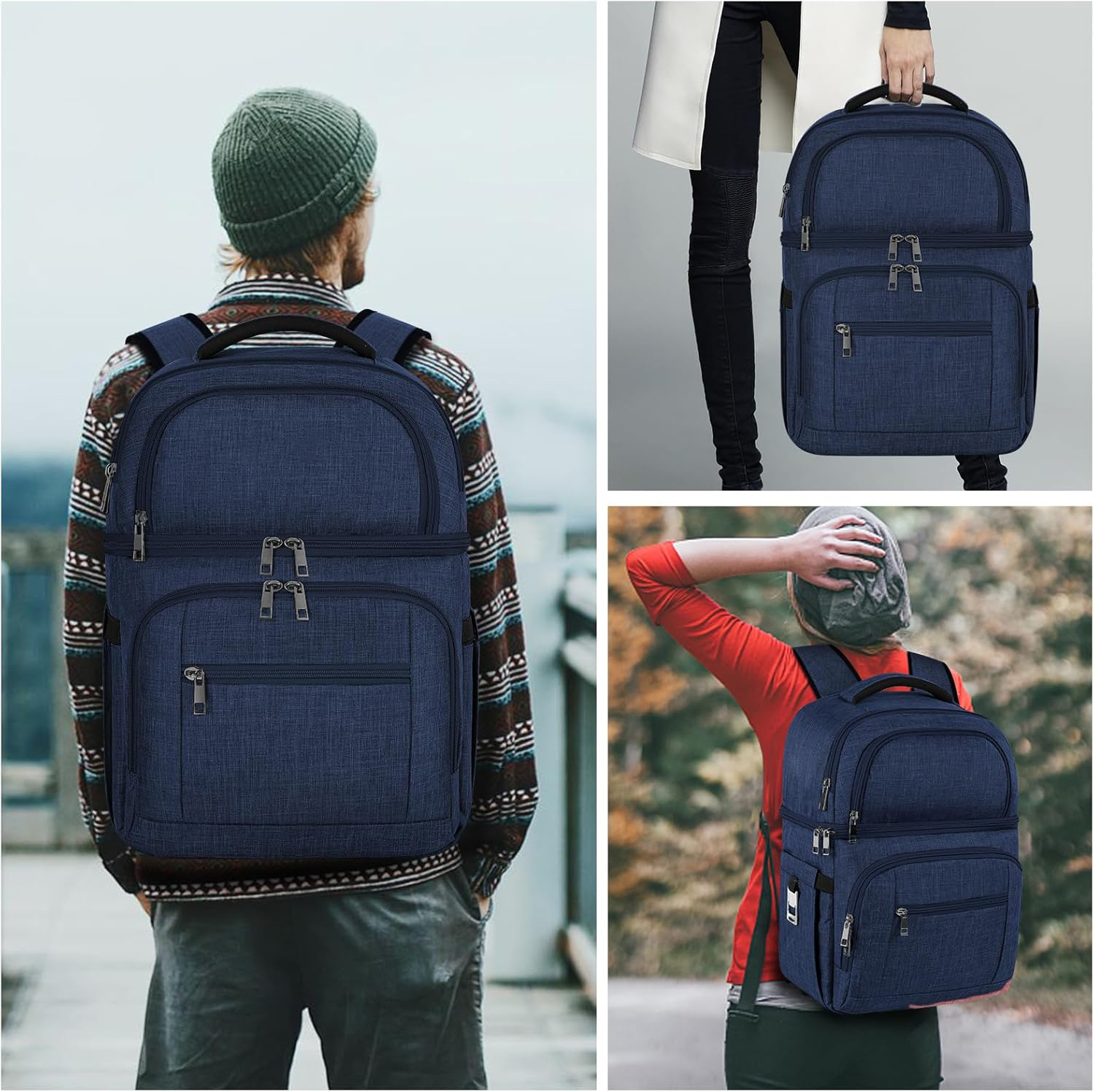 Leakproof Dual Compartment Thermal Cooler Backpack, 12 Hours Cold Retention Insulated Lunch Backpack for Beach, Camping, Office Picnic