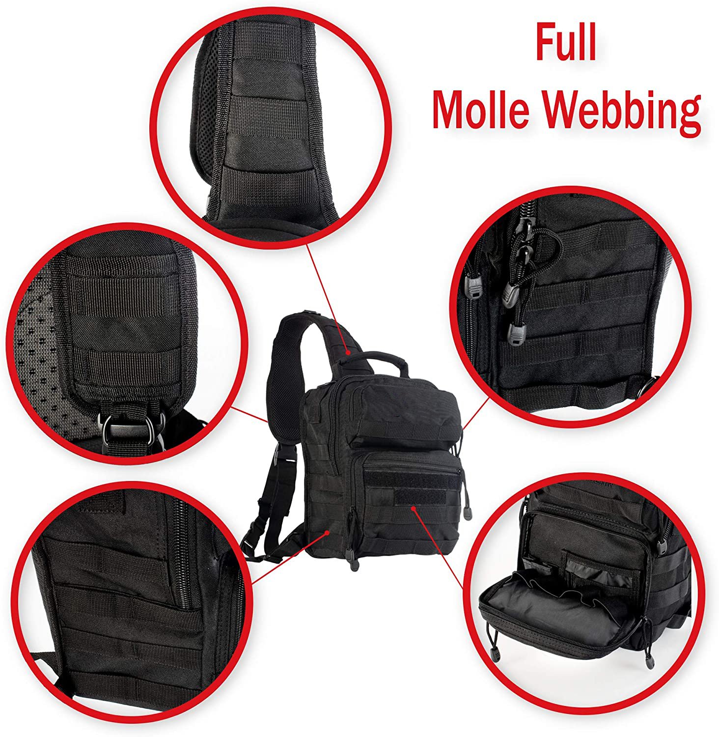 Tactical Sling Backpack with Concealed Carry Holster, 12 Inch MOLLE Chest Crossbody Bag with Free American Flag Patch for Shooting, Hunting, Daily EDC & Outdoor Travel