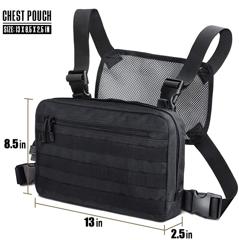 Tactical Chest Rig Utility Pouch, Lightweight MOLLE Chest Pack with Breathable Mesh Back Panel, Adjustable Harness for EDC, Shooting, Hunting & Outdoor Daily Carry