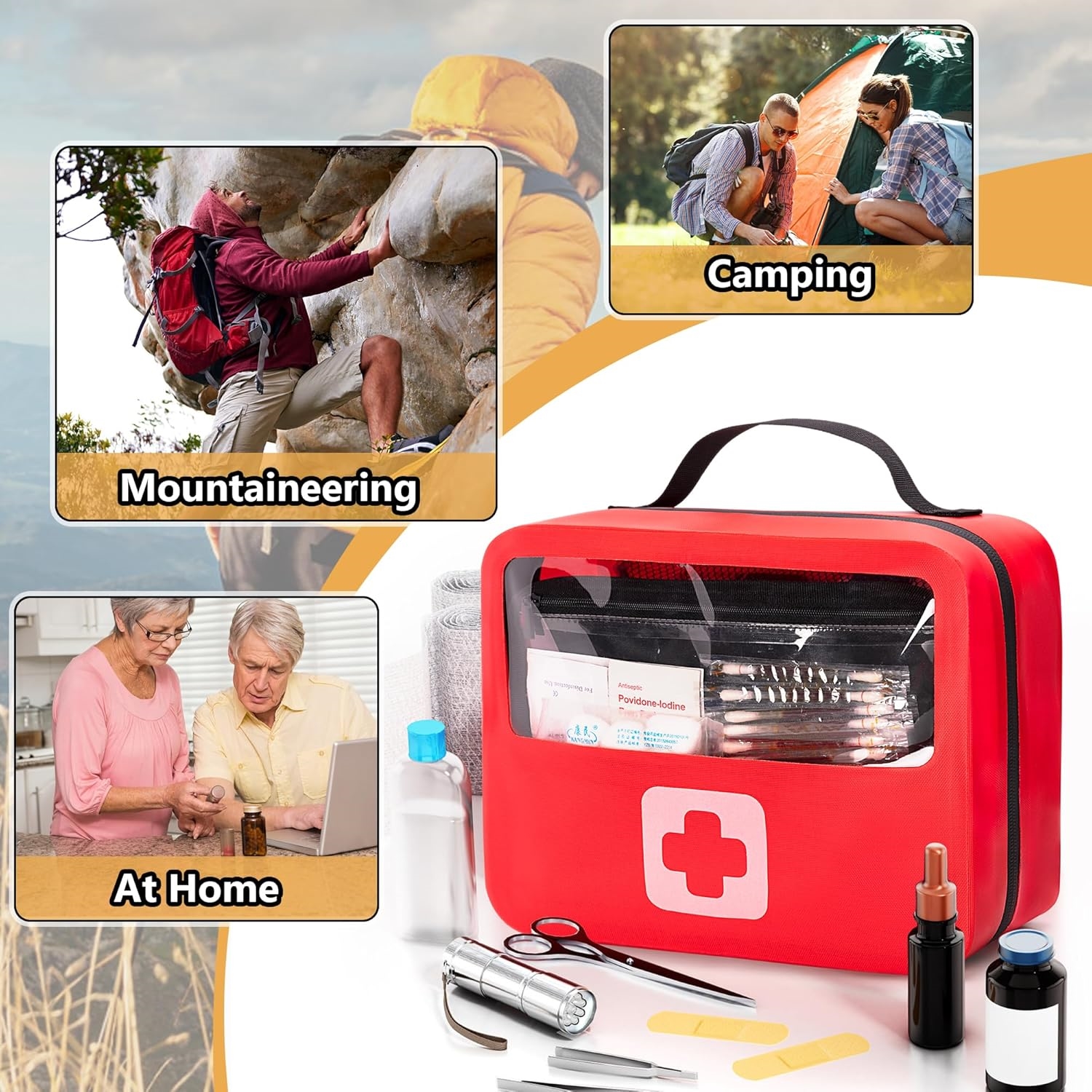Waterproof Hard Case Medicine Storage Bag, Clear View Empty First Aid Organizer for Household & Outdoor Emergency