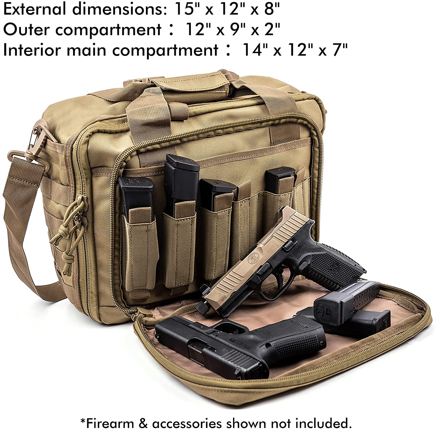 Tactical Pistol Range Bag, Multi Handgun Shooting Gear Carry Case with Magazine Slots, Portable Shooting Range Duffle Bag for Handguns, Ammo & Shooting Accessories
