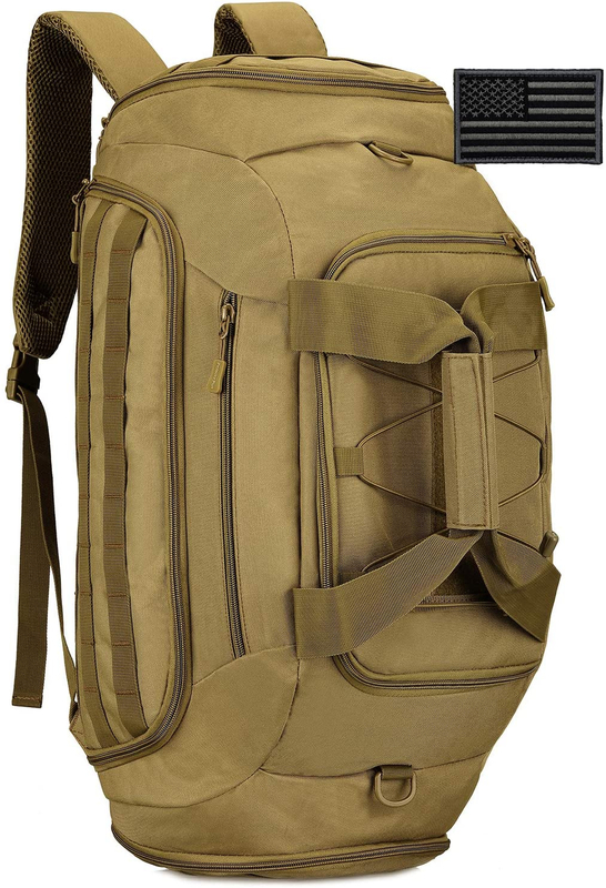 2 Sizes Tactical Duffle Bag with Rain Cover, MOLLE Sports Travel Duffel Backpack, Water Resistant Gear Bag for Gym, Hunting, Camping, Shooting & Outdoor Travel
