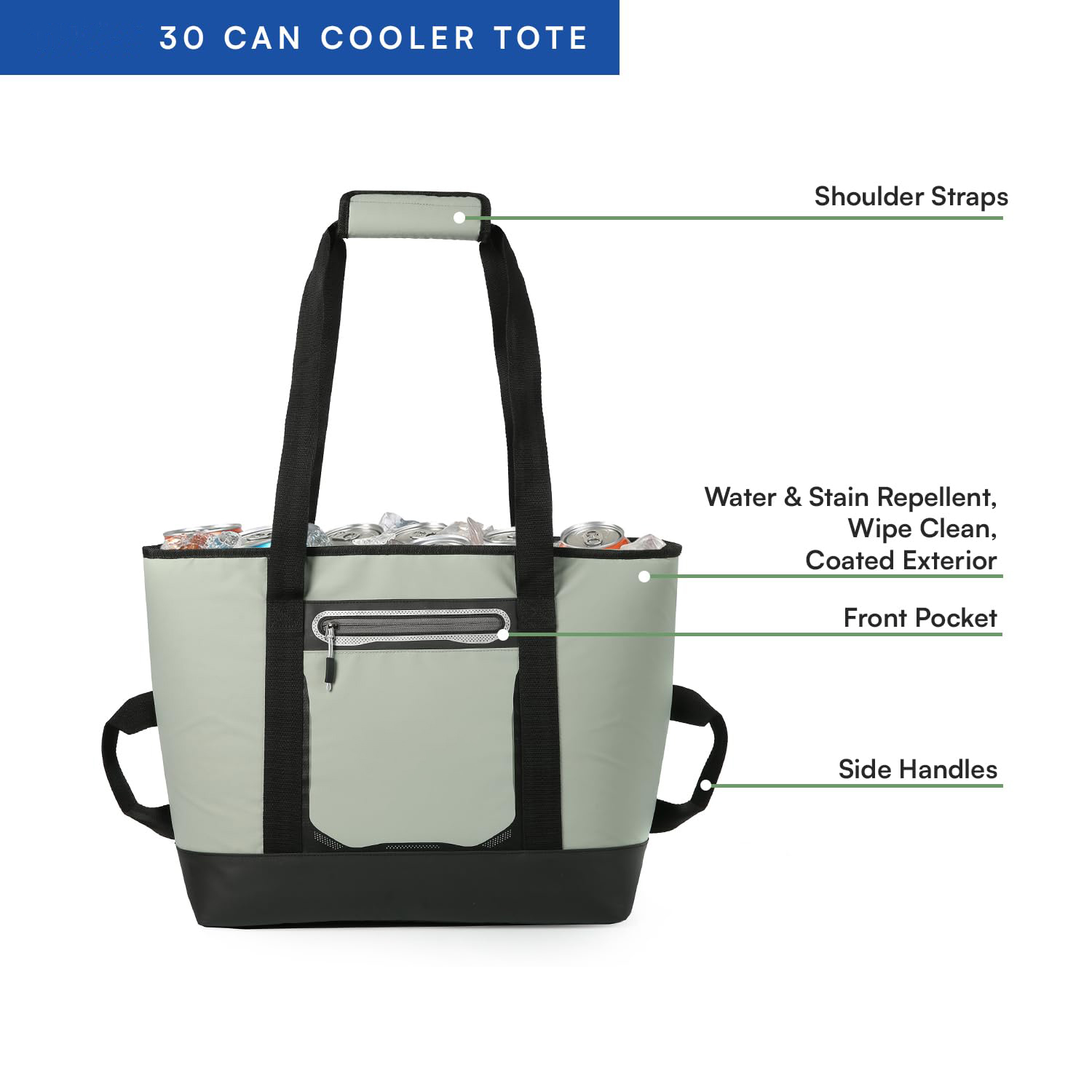 Wide Opening Insulated Cooler Tote Bag, ColdBlock Reinforced Base Water Stain Resistant Soft Cooler with Multi Carry Handles for Grocery & Outdoor