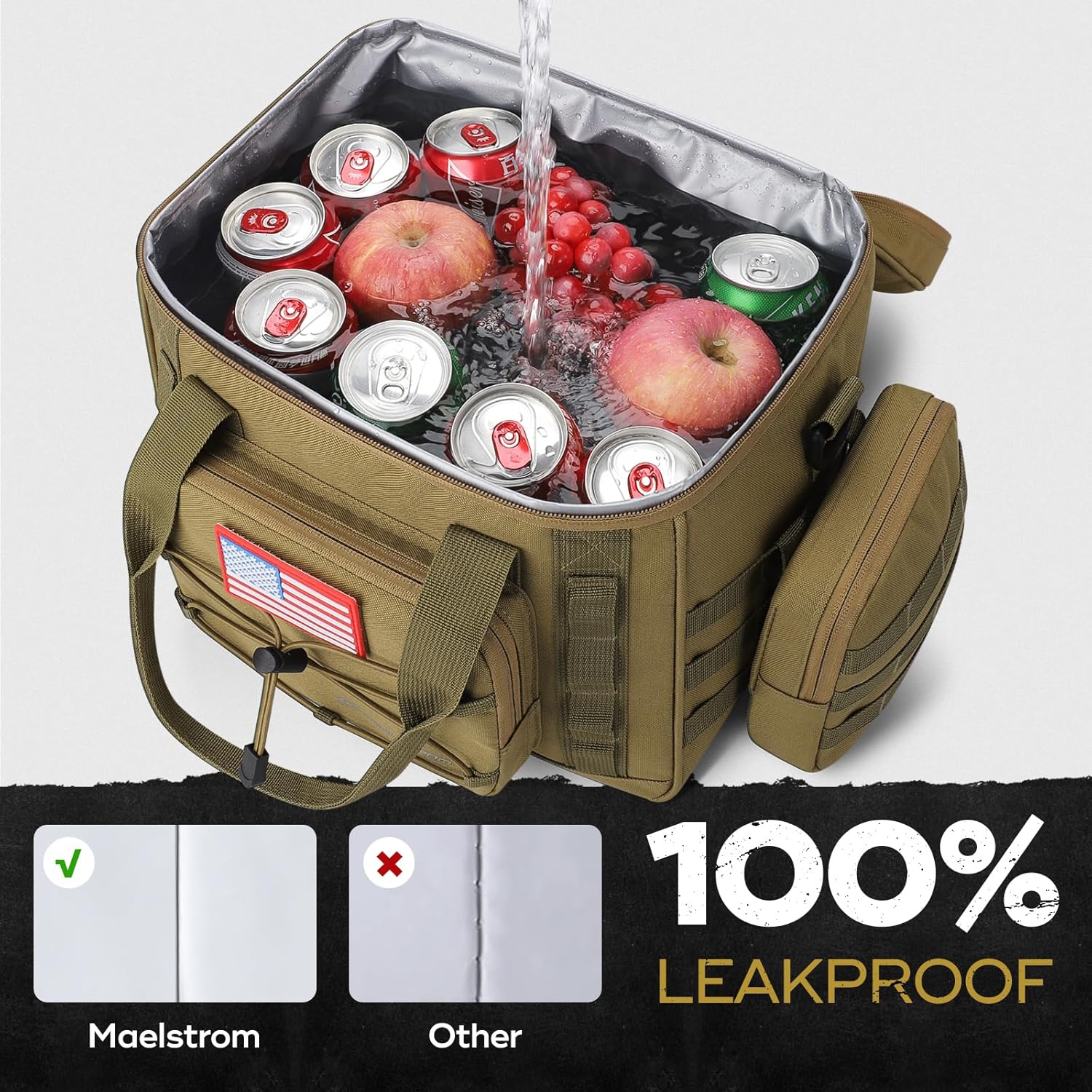 15L Tactical Insulated Cooler Bag, Long Lasting 16-24H Cold Retention Waterproof Soft Cooler Tote for Outdoor Fishing Camping Hunting