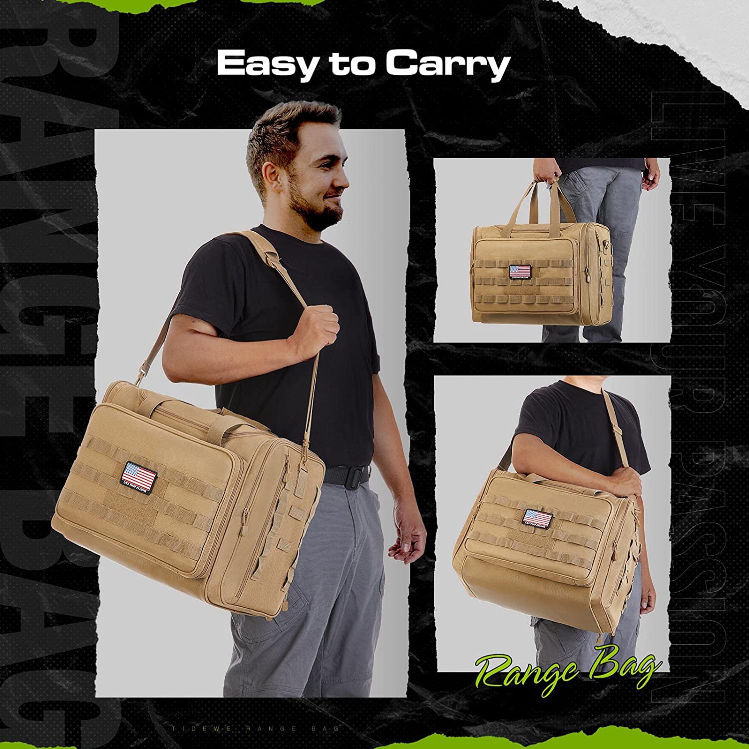 Tactical Shooting Range Bag, Multi-Size Gun Duffle Bag with Detachable Handgun Pouches, MOLLE Shooting Gear Storage Bag for Range Training, Hunting & Outdoor Transport