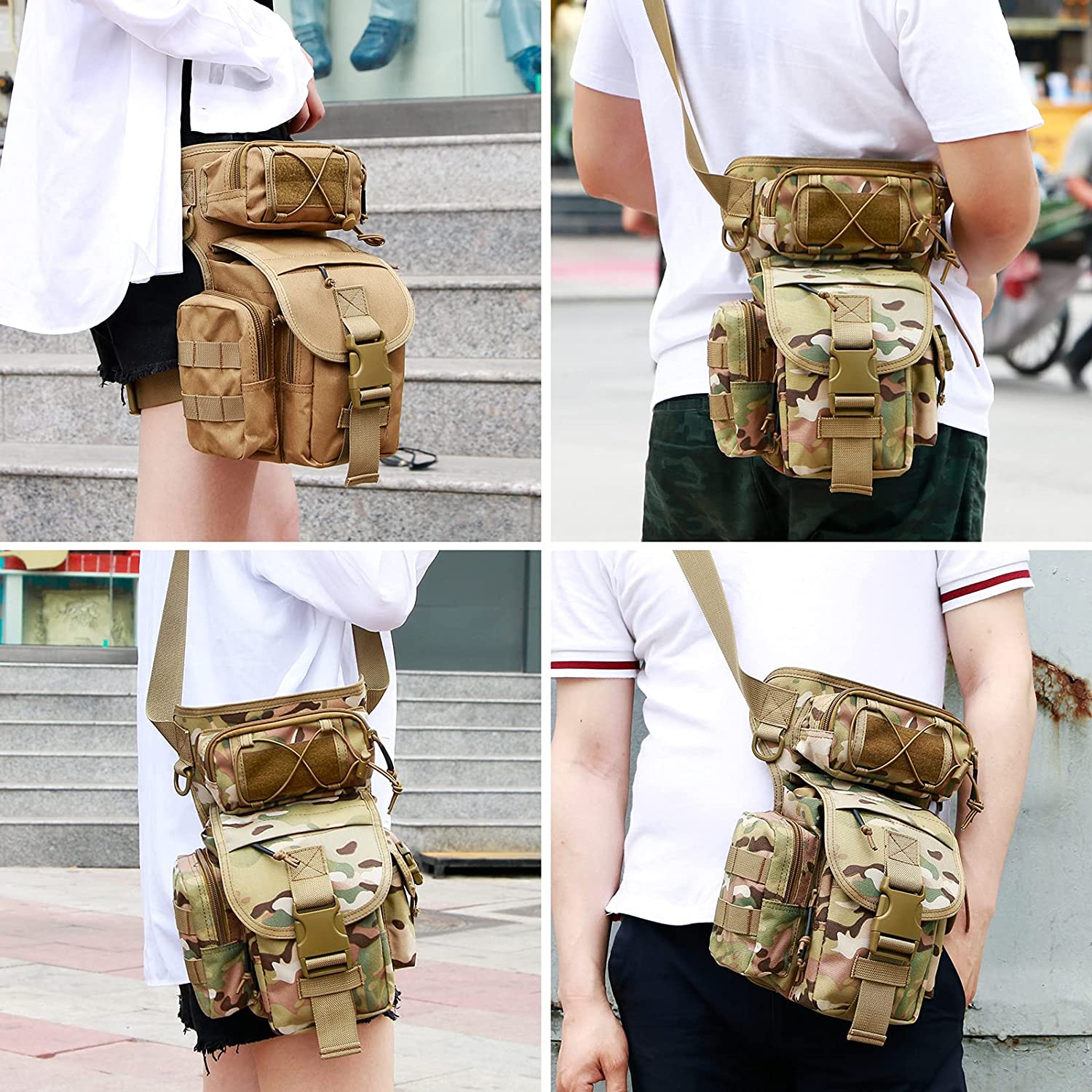 Camouflage Tactical Drop Leg Bag, Multi-Purpose Waterproof Thigh Pack with Adjustable Waist & Thigh Straps, MOLLE Utility Leg Pouch for Motorcycle, Hunting, Fishing Outdoor EDC