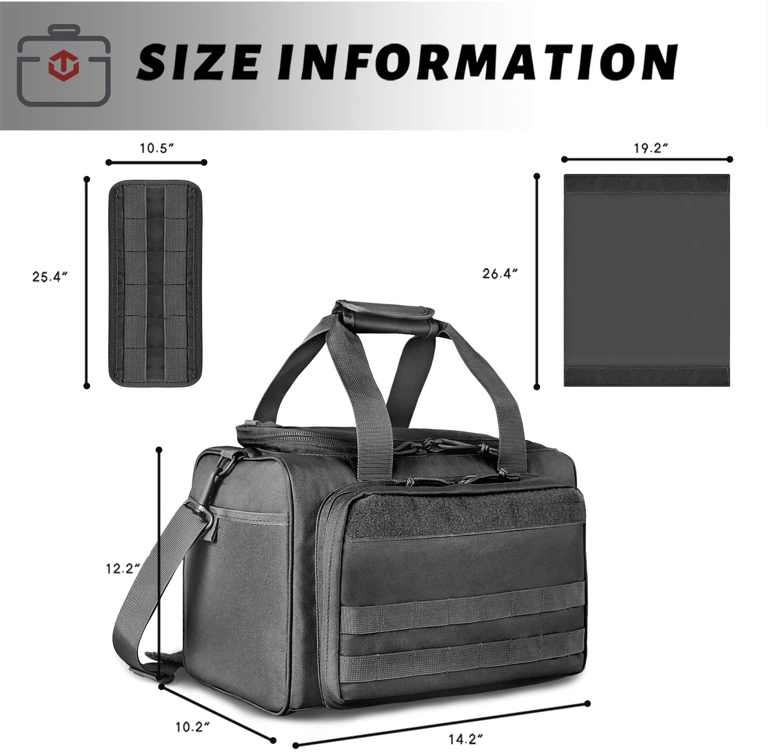 Tactical Range Bag, Multi-Compartment Handgun Shooting Gear Duffle Bag with MOLLE Panel, Padded Firearm Carry Bag with Detachable Shoulder Strap for Shooting Range, Hunting & Tactical Storage