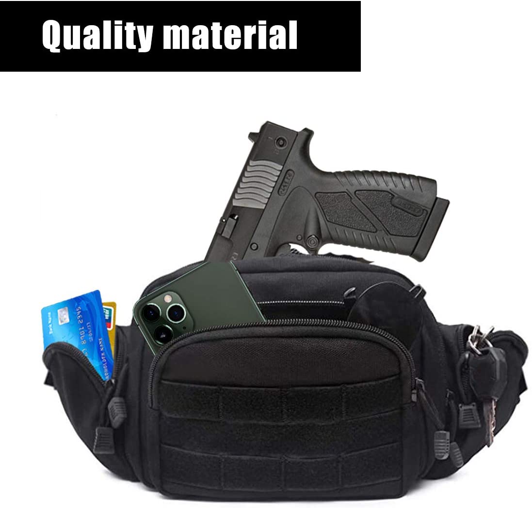 Tactical Concealed Carry Waist Fanny Pack, Handgun Holster Belt Bag with Magazine Slots, Adjustable Waistband Pistol Carry Pouch for Shooting, Hiking, Daily EDC Outdoor Use