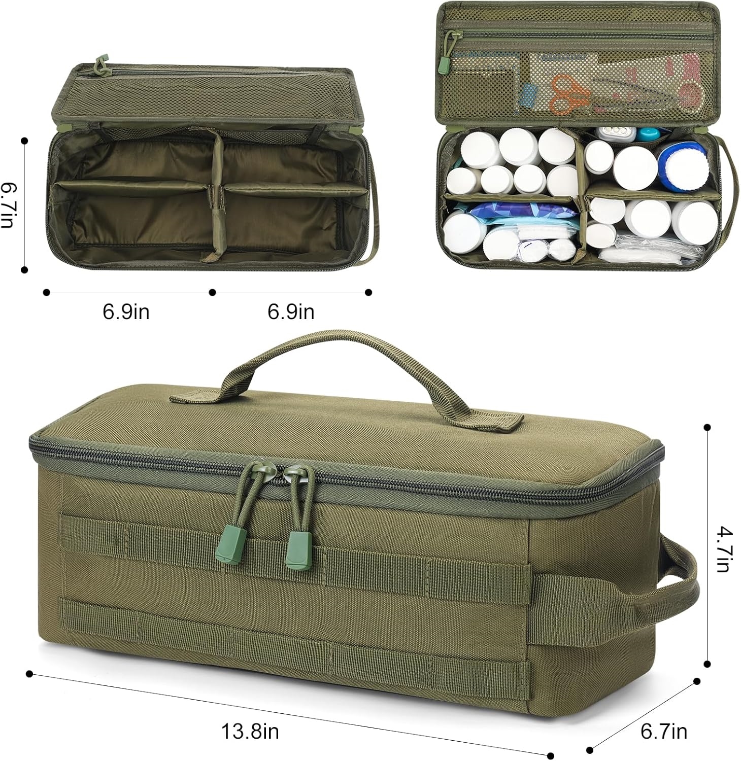 Large Tactical MOLLE First Aid Storage Bag, Classified Divider Medical Carry Case for Outdoor & Household Emergency