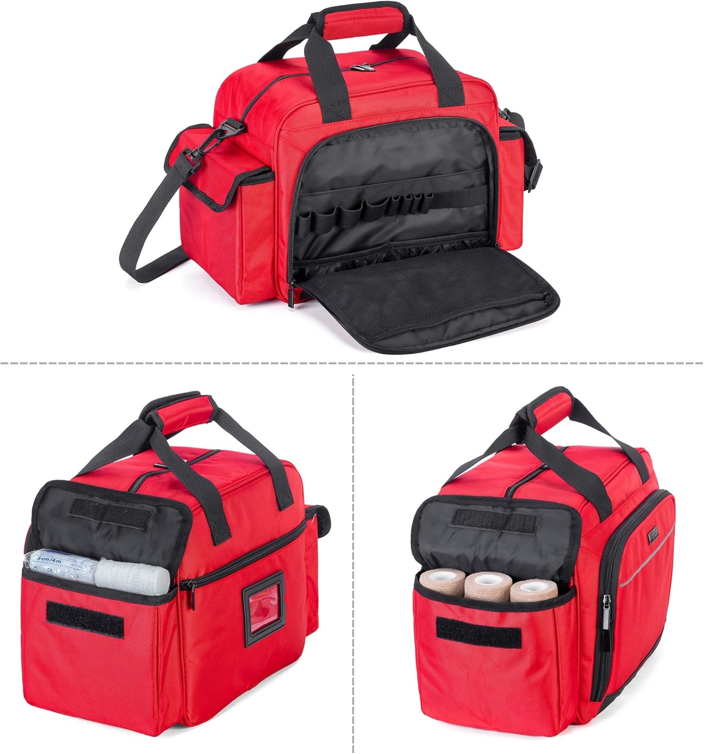 Reflective EMT Medical Carry Bag, Multi-Pocket Empty Nurse First Aid Organizer for Home Visits & Clinic Use