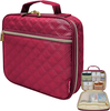 Compact Quilted Pill Bottle Travel Bag, Water Resistant Portable Medication Organizer with Multi Mesh Storage Pockets