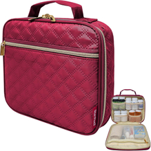 Compact Quilted Pill Bottle Travel Bag, Water Resistant Portable Medication Organizer with Multi Mesh Storage Pockets