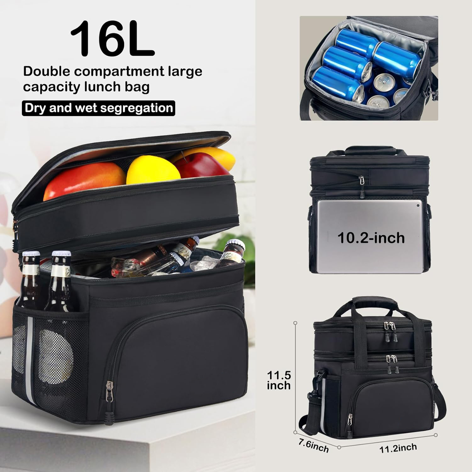 16L Double Compartment Insulated Cooler Bag