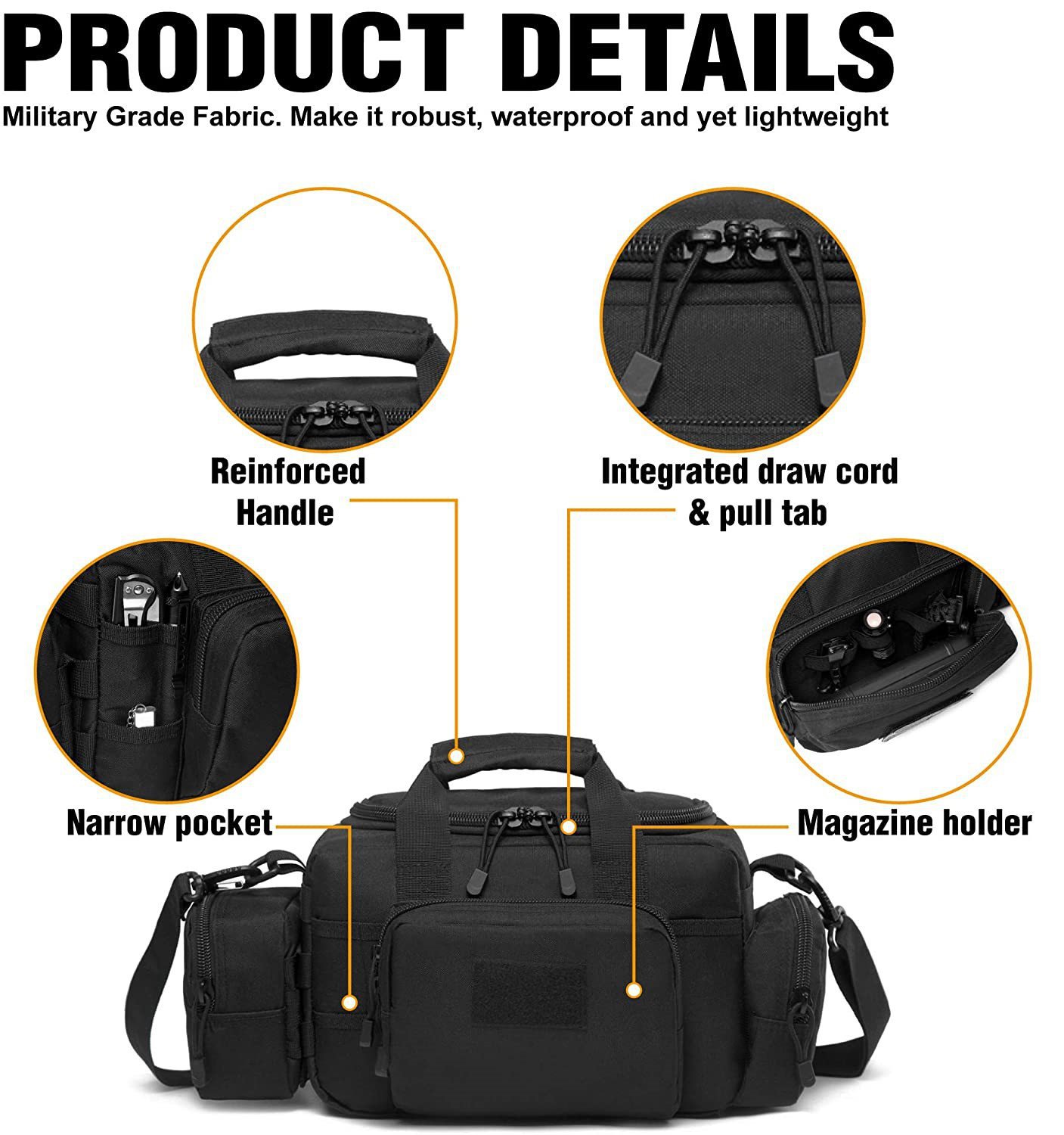 Tactical Pistol Range Bag, Compact Shooting Gear Duffle Bag with Lock Loops, MOLLE Handgun Carry Bag for Shooting Range, Hunting & Tactical Training
