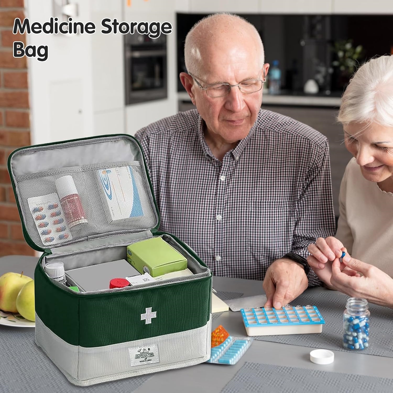 Lockable First Aid Storage Bag, Large Capacity Portable Household Medical Organizer with Mesh Lid Pocket & Carry Handle