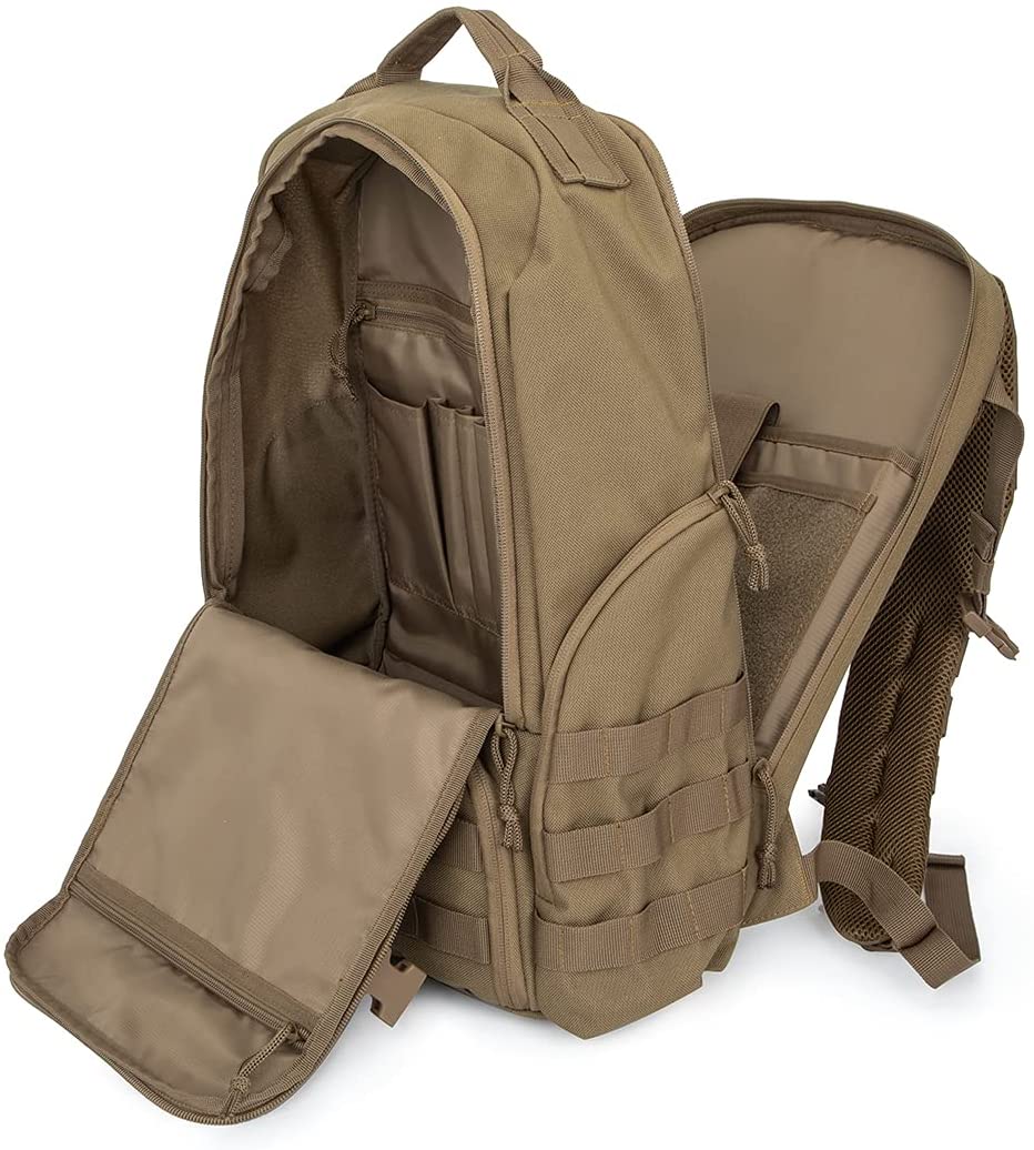Laser Cut Molle Tactical Backpack Coyote Brown, Waterproof 600D Oxford Military Rucksack with Admin Organizer & Padded Laptop Compartment for Outdoor Work Travel
