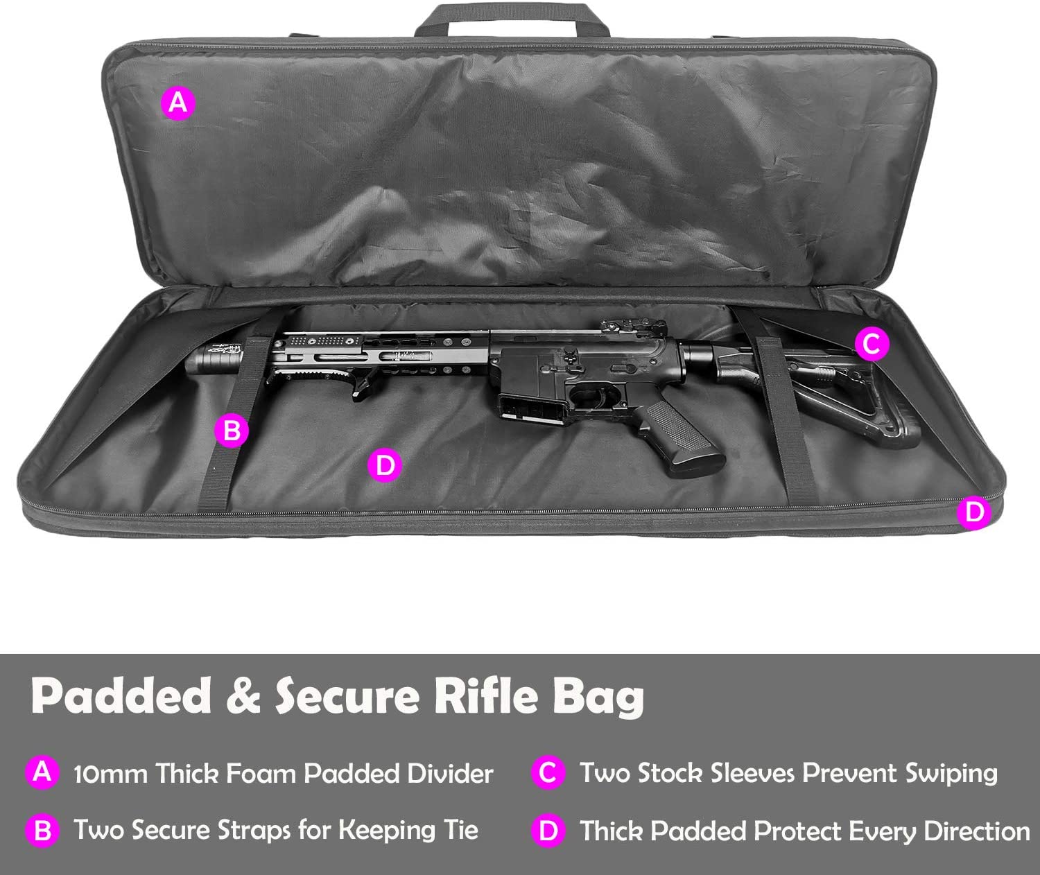 42 Inch Double Rifle Soft Bag, Water Resistant Molle Tactical Long Gun Case with Triple Mag Pouches for Hunting Shooting Transport