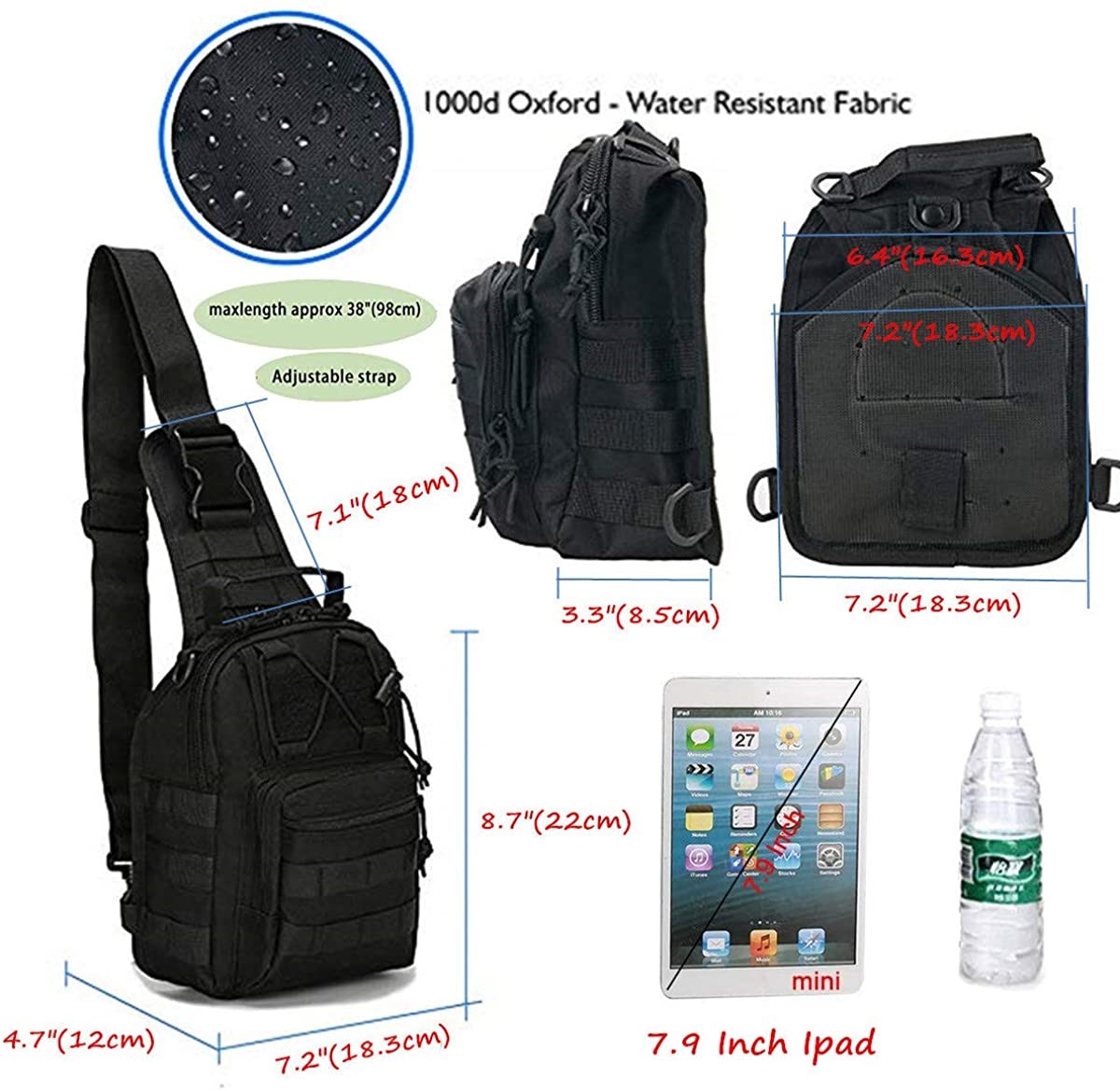 Small Tactical Sling Bag, 1000D Waterproof Molle Crossbody Chest Backpack Adjustable Strap for Outdoor Fishing Hunting Daily EDC
