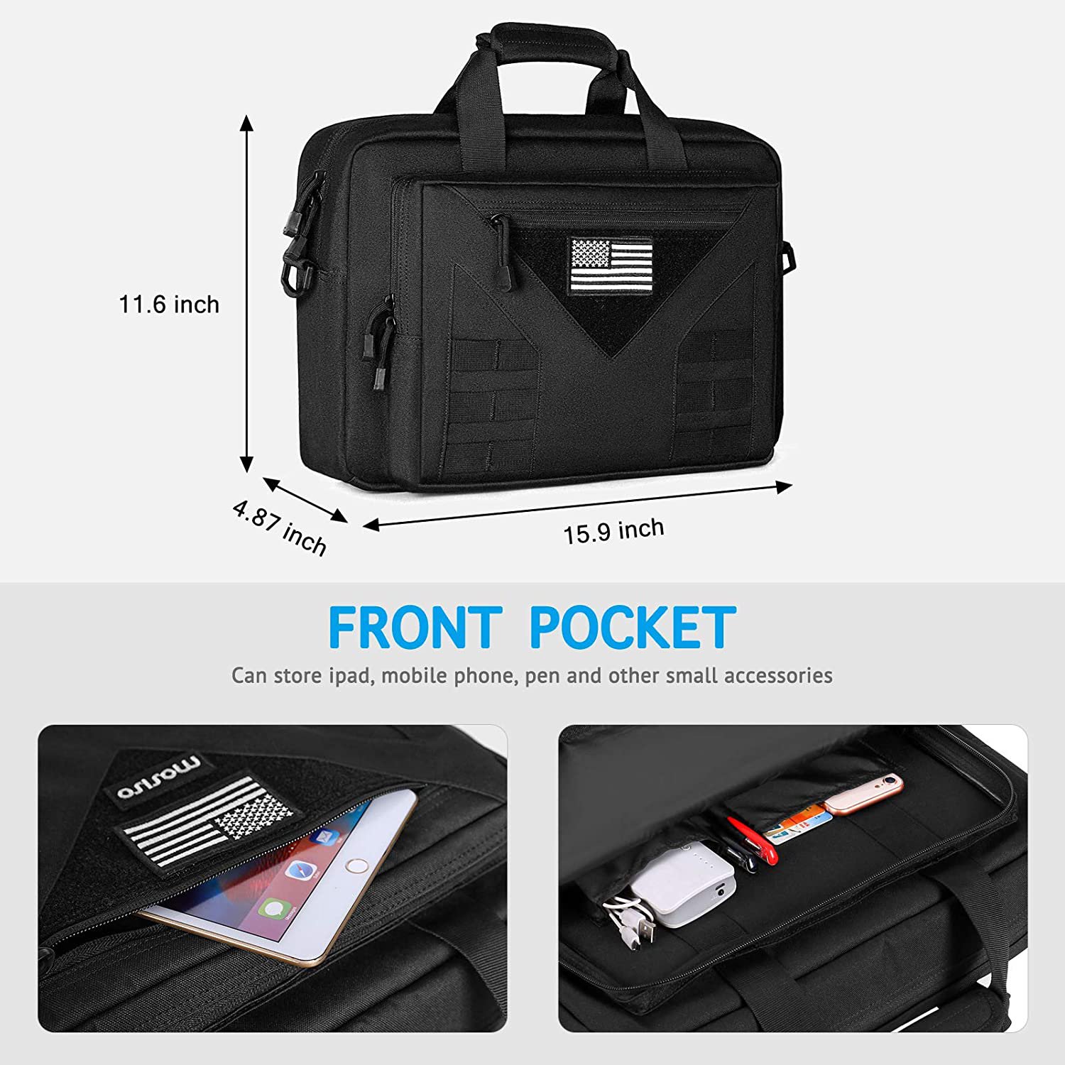 Tactical Laptop Messenger Bag Fits 15.6 Inch Notebook, Waterproof Polyester Molle Military Briefcase Multi Storage Pockets for Patrol Work Travel