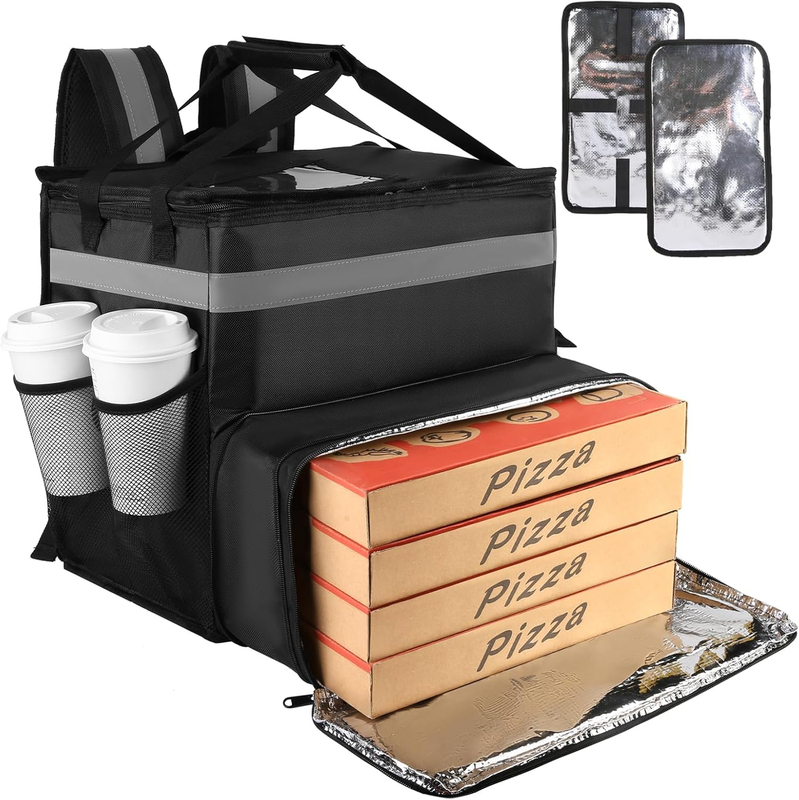 Large Insulated Backpack Expandable Cooler Bags with Reflective Strip Reusable Pizza Food Delivery Bag Food Delivery Bag