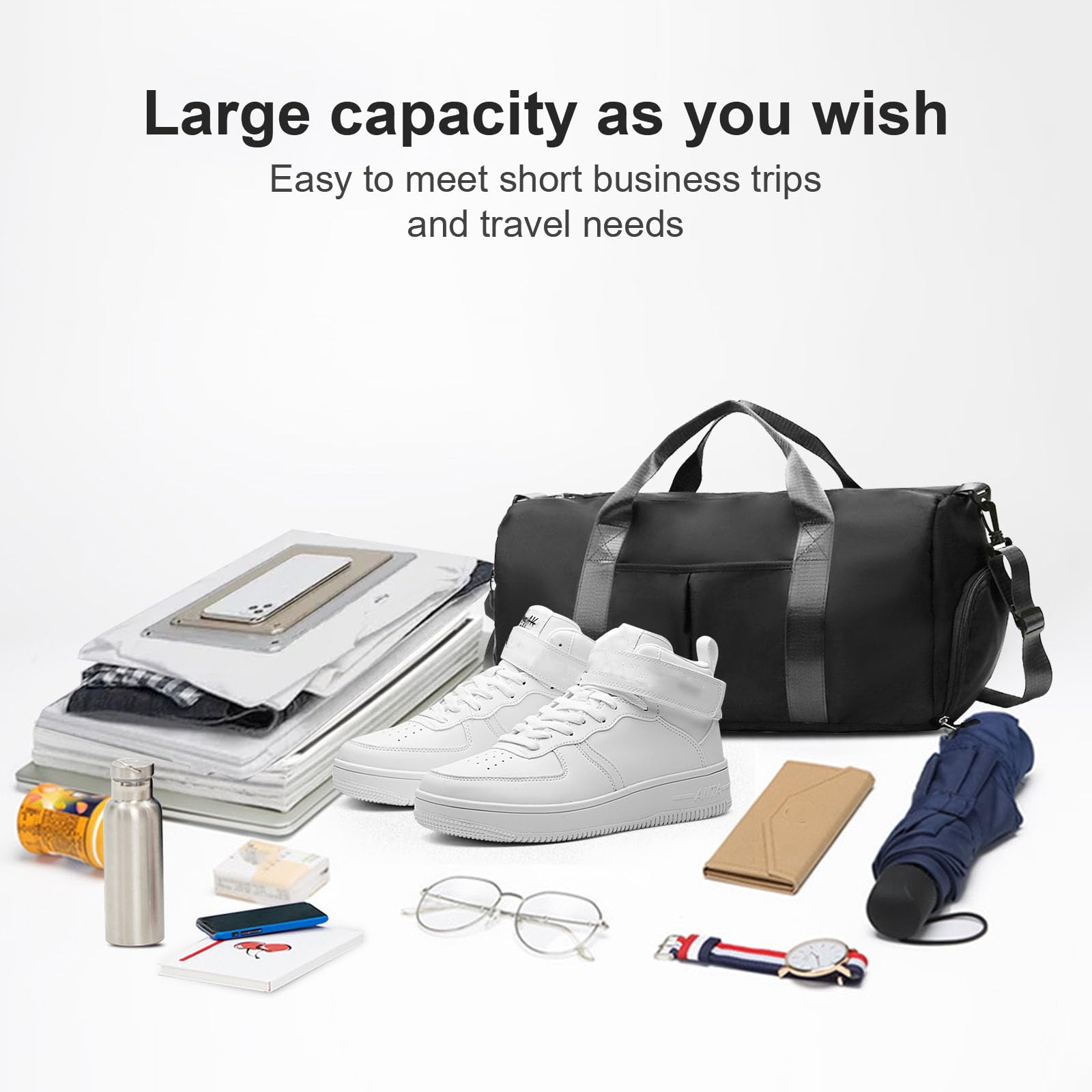 Large Capacity Sports Gym Duffle Bag, Waterproof Travel Overnight Bag with Detachable Shoulder Strap & Separate Shoe Pocket