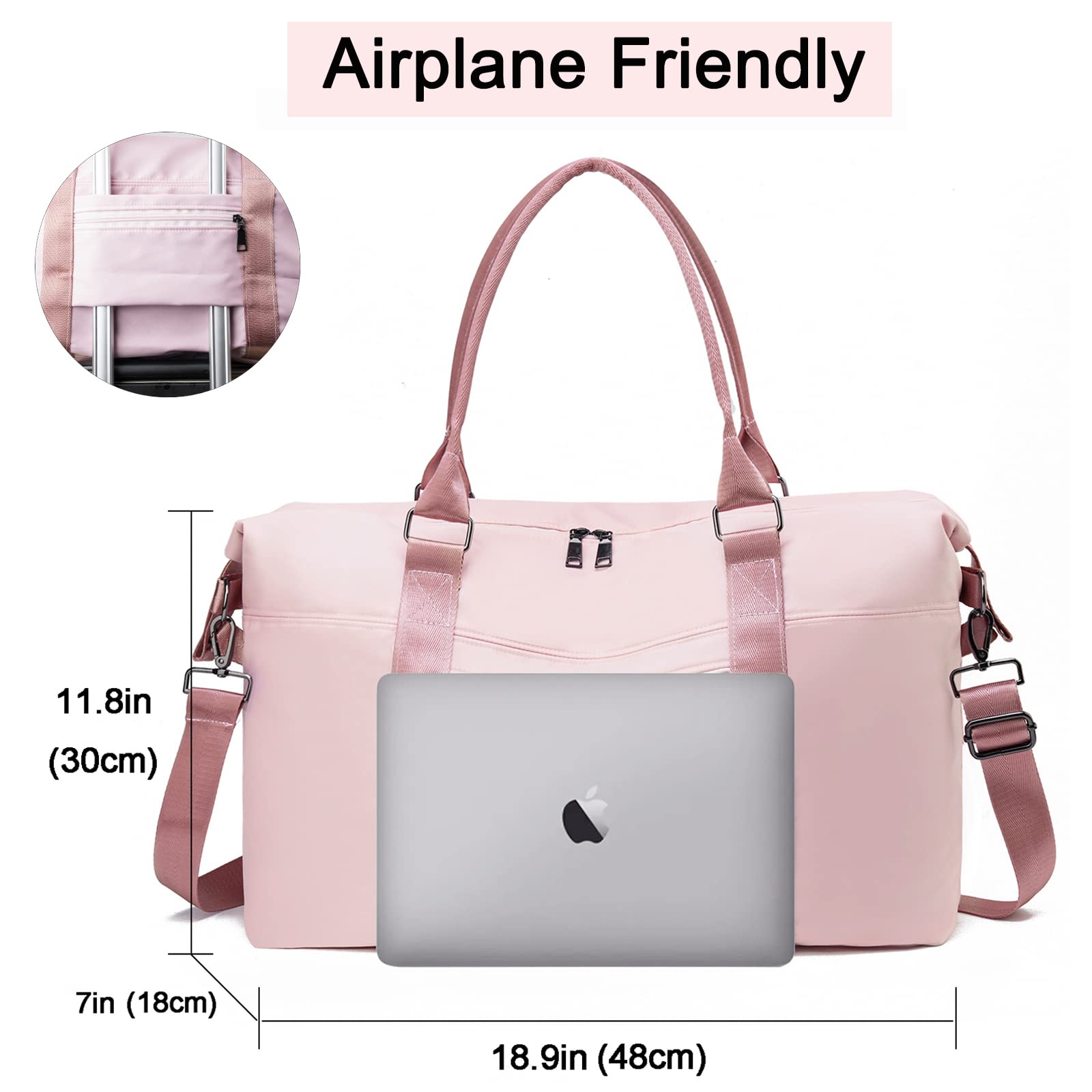 Lightweight Waterproof Gym Travel Duffle Bag, Airline Approved Carry On Bag with Separate Wet Pocket & Detachable Shoulder Strap