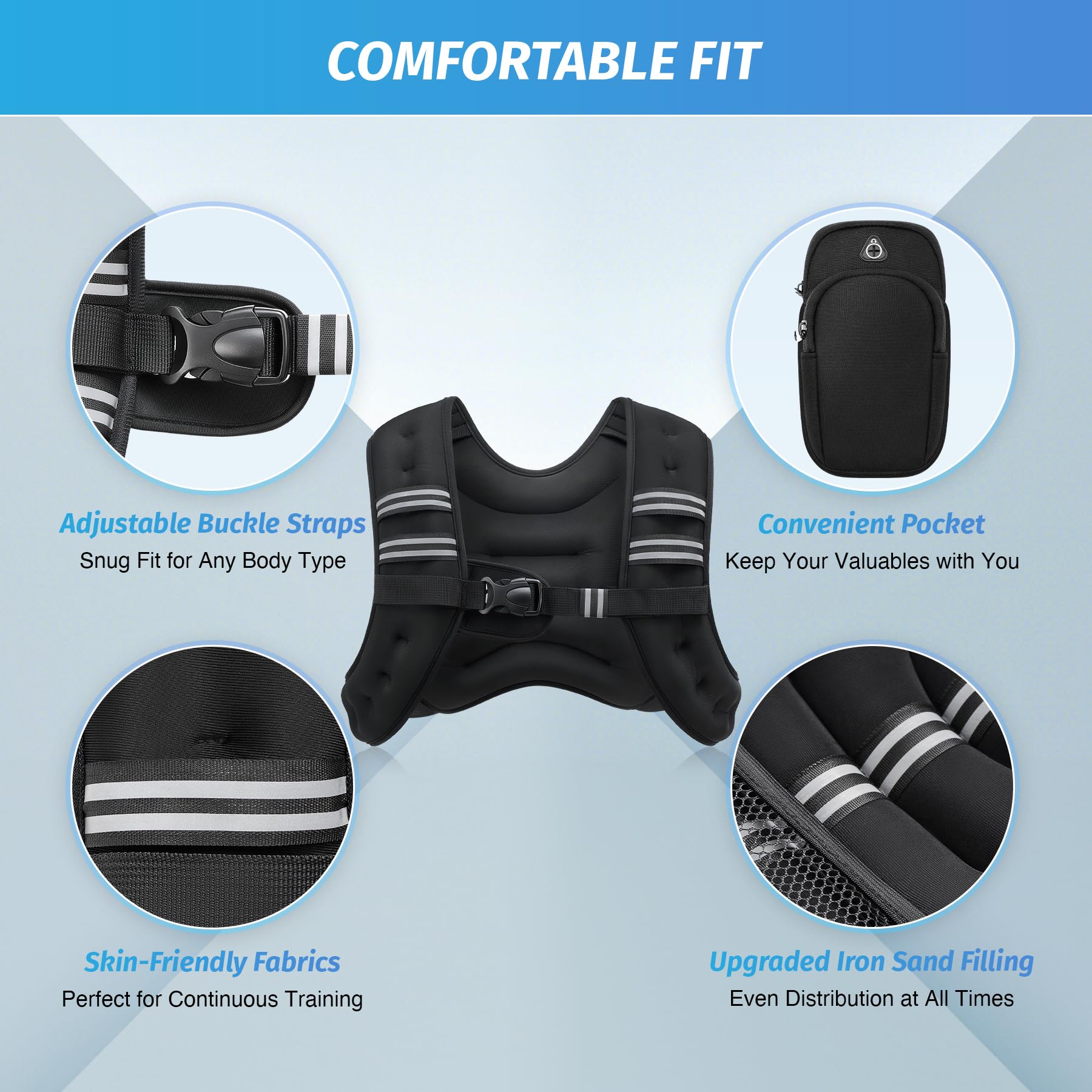 Weight Vest with Reflective Stripe for Workout Strength Training Running Fitness Muscle Building Weight Loss Weightlifting