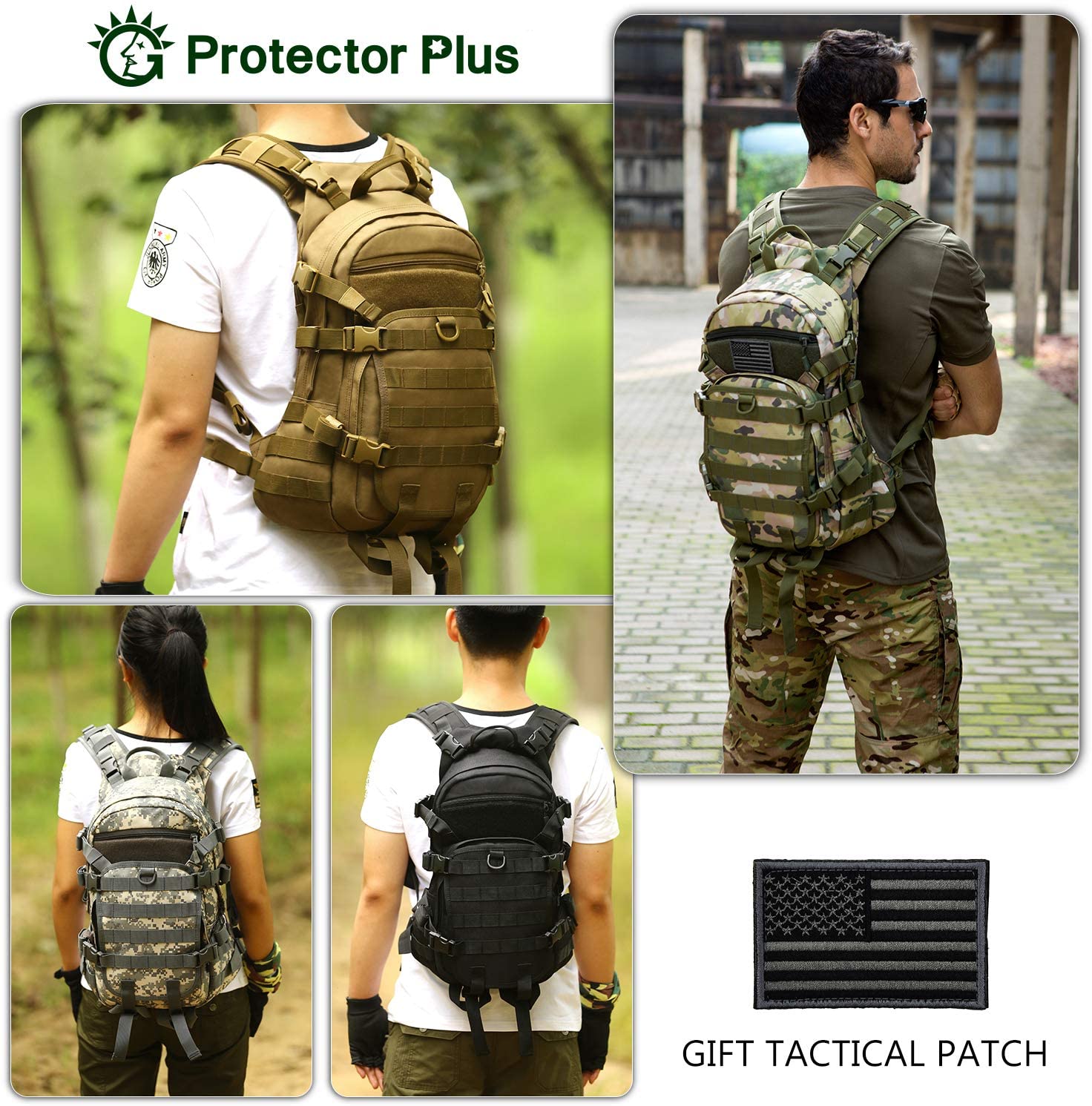 Coyote Brown Tactical Daypack, MOLLE Modular Backpack with Waterproof Rain Cover, Lightweight Outdoor Backpack for Hiking, Shooting Range, Camping & EDC