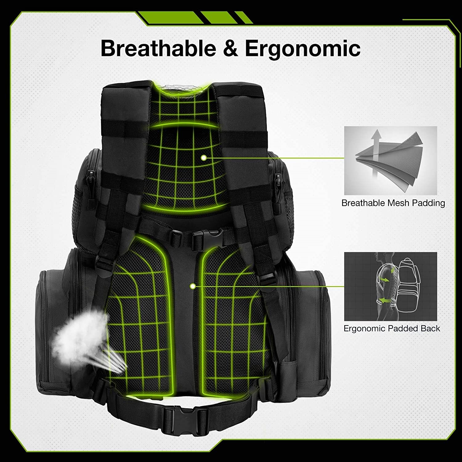 Large Tactical Shooting Backpack with Detachable Pistol Case, Multi-Compartment Gun Range Backpack, Heavy-Duty Firearm Gear Pack for Shooting Range, Hunting & Outdoor Training
