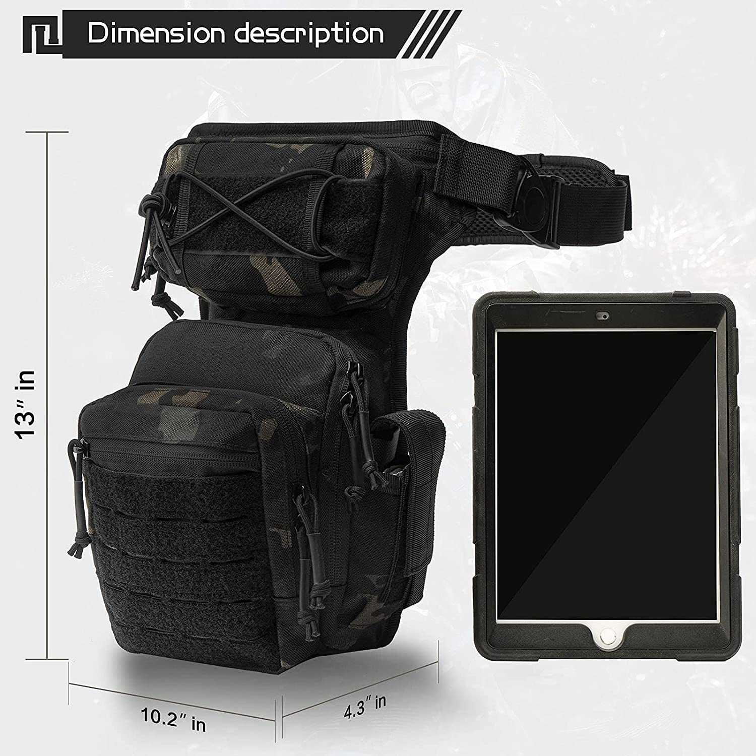 Tactical Drop Leg Bag, Multicam Black Thigh Pack Utility Hip Pouch, MOLLE EDC Leg Bag for Hunting, Shooting, Cycling & Outdoor Daily Carry