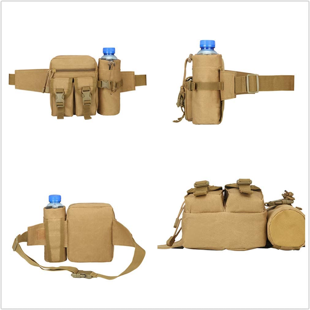 Tactical Utility Waist Bag with Detachable Water Bottle Pouch, Outdoor EDC Hip Fanny Pack, Multi-Pocket Waist Pouch for Hunting, Hiking, Fishing & Daily Use