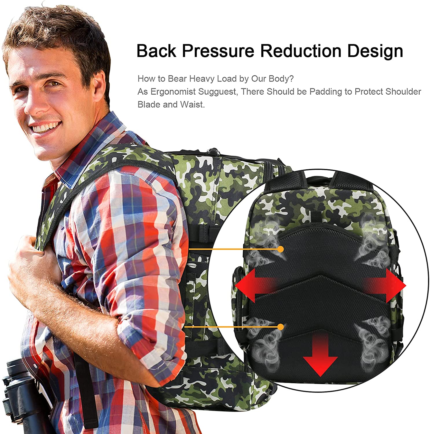 Woodland Camo Tactical Backpack, 20.7L Lightweight MOLLE Daypack, Outdoor Rucksack for Hiking, Camping, Shooting Range & Daily EDC