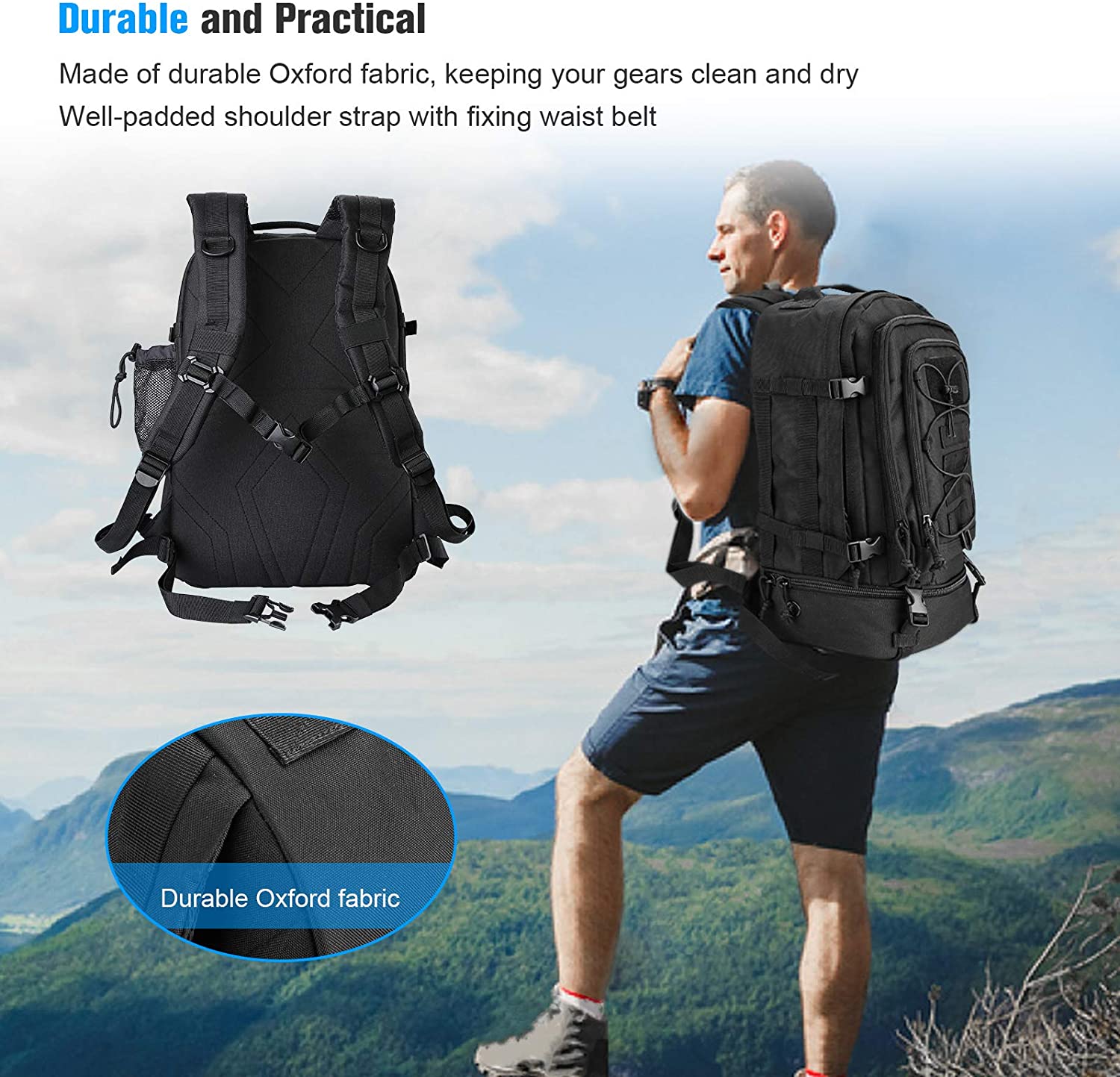 30L Tactical Backpack for Men, Water Resistant Oxford Military Rucksack with Padded Shoulder Straps & Waist Belt, Expandable Outdoor Daypack for Hiking Camping Shooting Trave