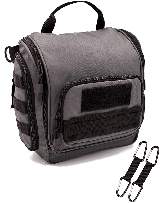 Tactical Hanging Travel Toiletry Bag, Water Resistant Foldable Wash Bag with MOLLE Webbing & Detachable Hanging Straps for Outdoor Camping Hiking Business Trip