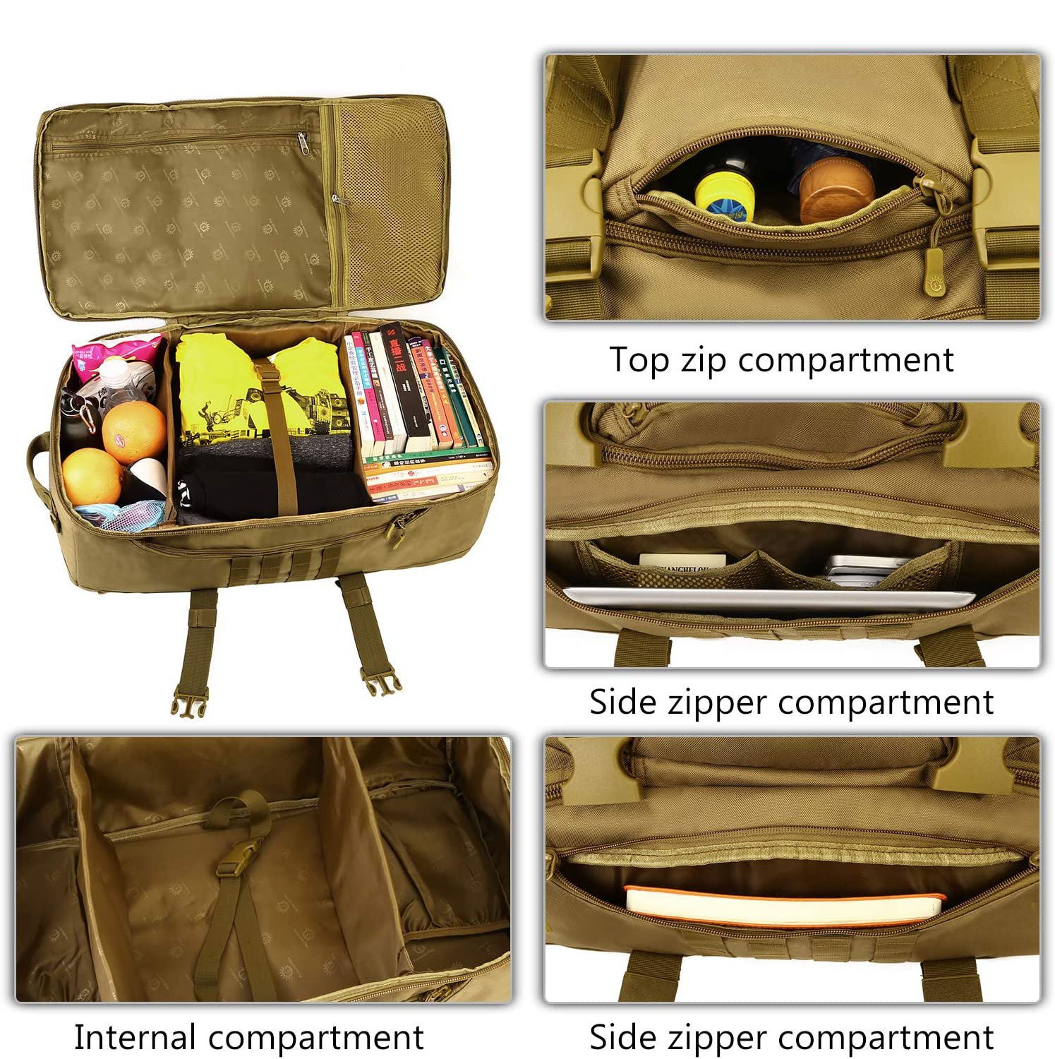 Large Tactical Duffle Bag with Rain Cover, MOLLE Military Travel Gear Bag for Shooting Gym Camping Hunting